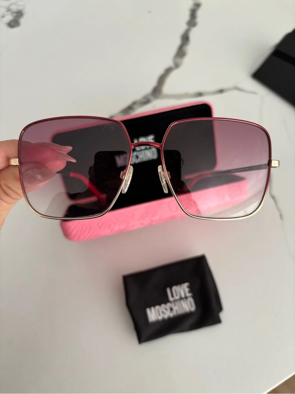 Moschino Gold-Tone Frame Sunglasses with Pink Gradient Lenses